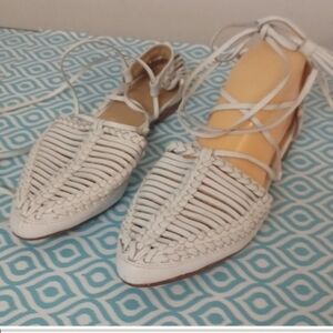 Ulla Johnson white leather sandals Flats with leather straps tie ankle